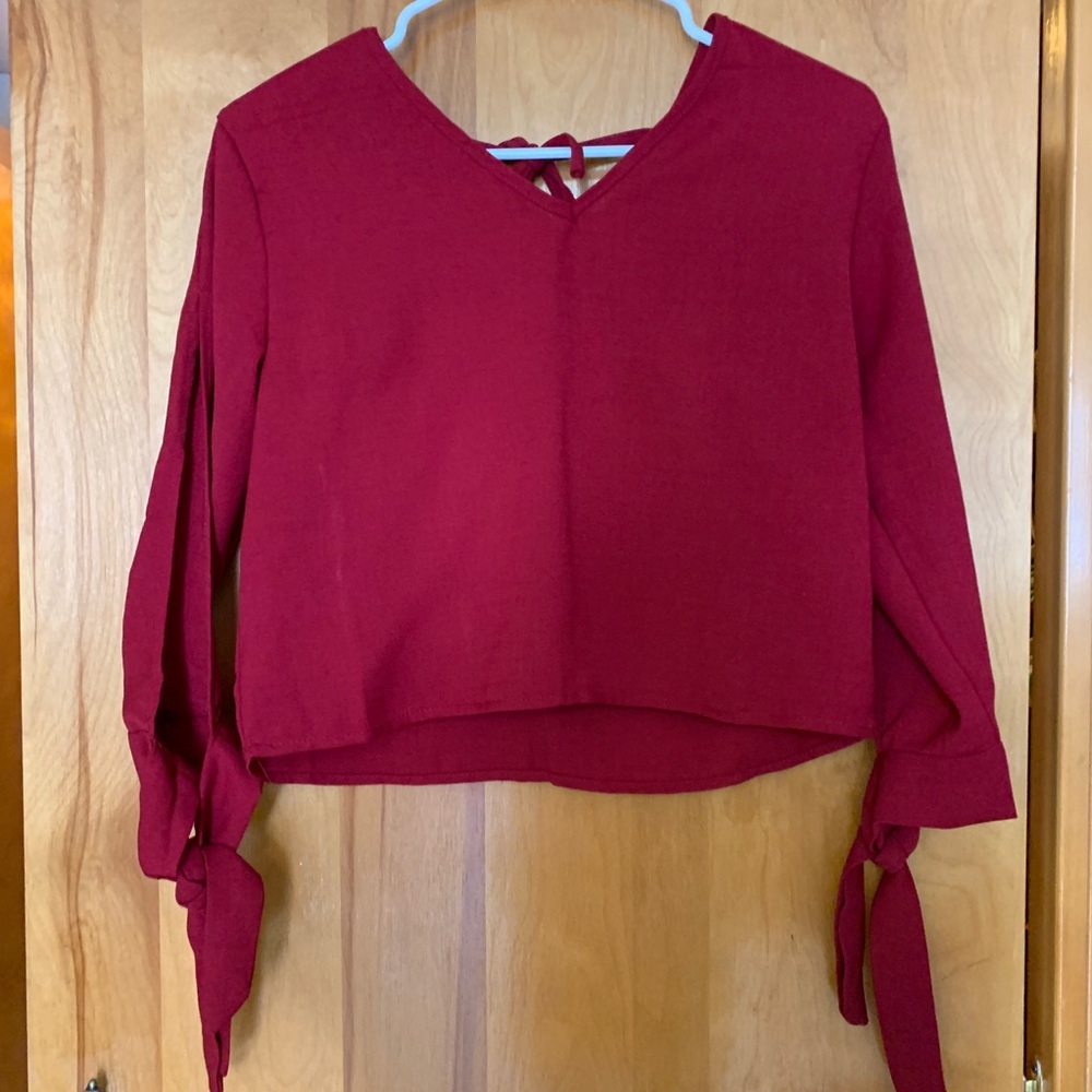 Tie Sleeve Boxy Crop Top Blouse